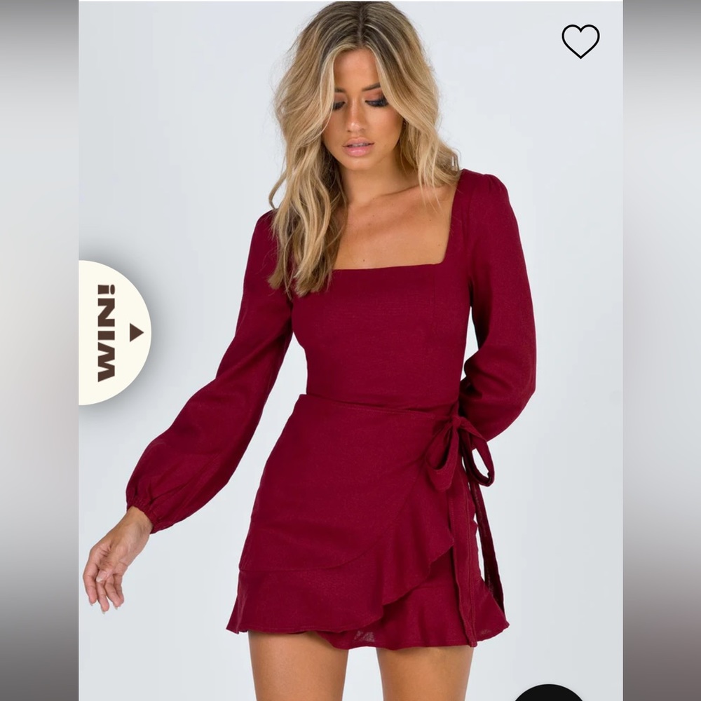 NEW! Princess Polly Burgundy Red Long Sleeve Wrap Dress